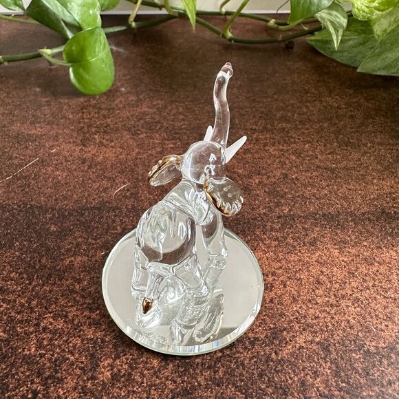 Glass Baron Clear Elephant Figurine Gold Accents - Picture 7 of 11